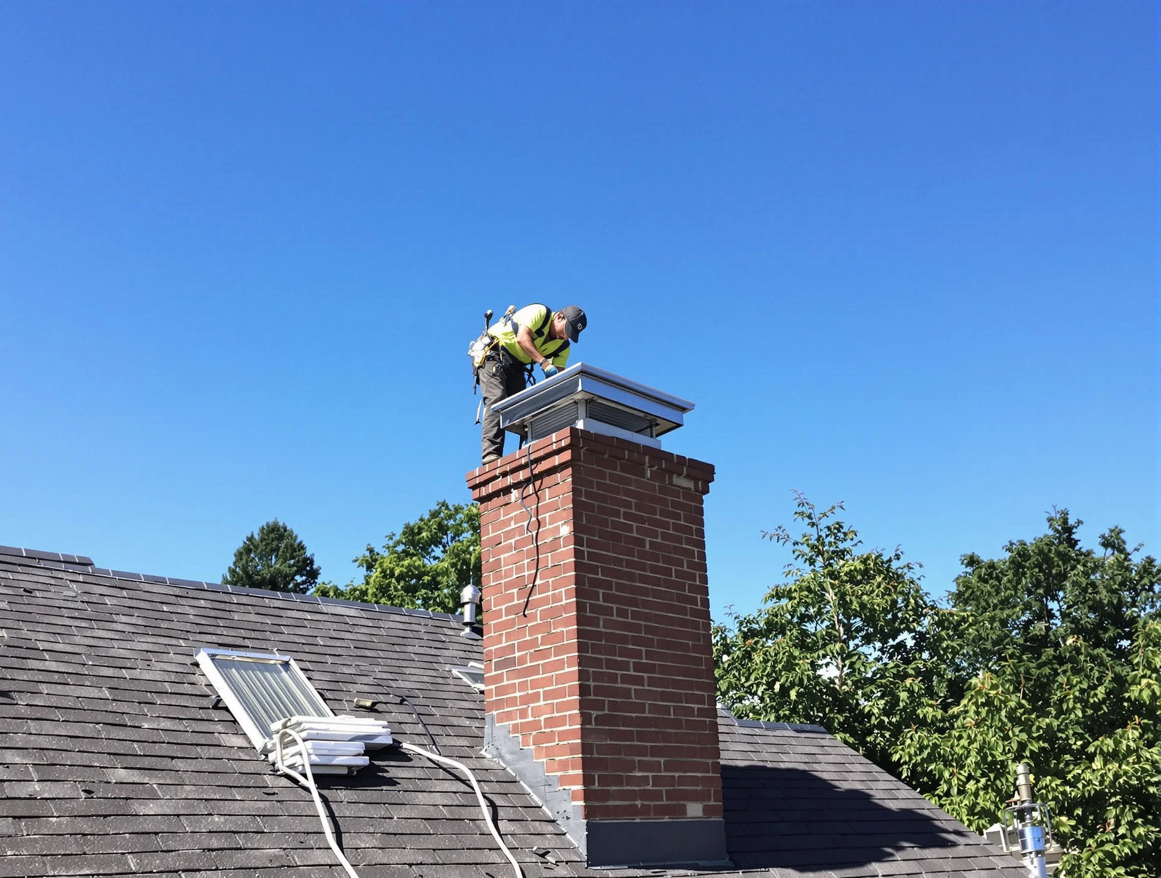 Dove Valley Chimney Sweep technician measuring a chimney cap in Dove Valley, CO