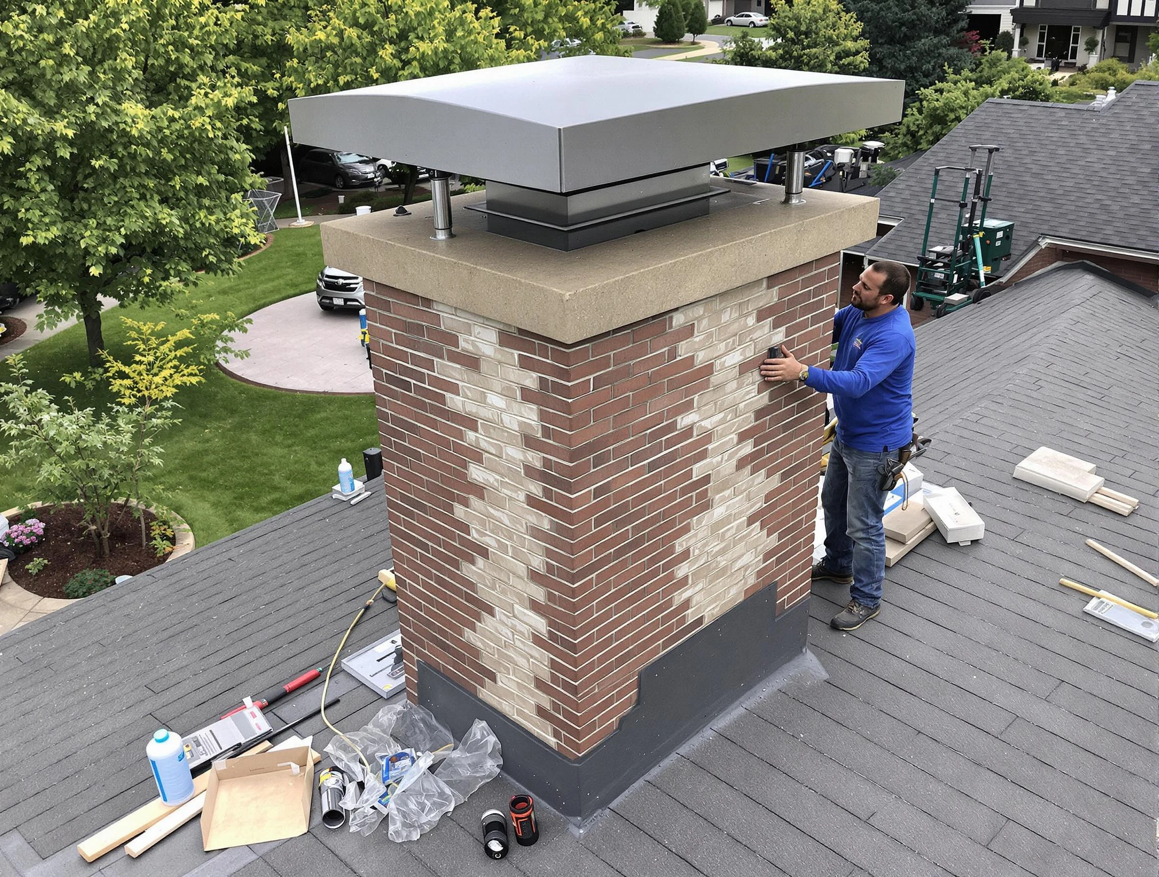 Dove Valley Chimney Sweep team working on a custom chimney remodel in Dove Valley, CO